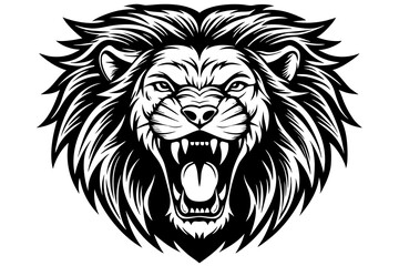 a lion head roaring with its mouth open in a simple look a logo  silhouette vector illustration