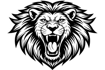 a lion head roaring with its mouth open in a simple look a logo  silhouette vector illustration
