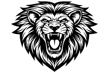Obraz premium a lion head roaring with its mouth open in a simple look a logo silhouette vector illustration
