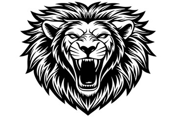 Obraz premium a lion head roaring with its mouth open in a simple look a logo silhouette vector illustration