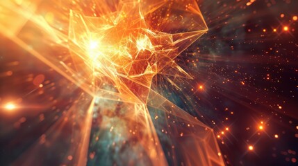 Obraz premium An abstract, cubist-inspired artwork featuring sharp, angular shapes in vivid, fiery colors. This striking piece captures the energy and dynamism of geometric forms in a burst of color.