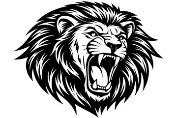 Fototapeta premium a lion head roaring with its mouth open in a simple look a logo silhouette vector illustration