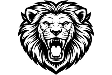 a lion head roaring with its mouth open in a simple look a logo  silhouette vector illustration