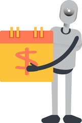 Humanoid Robot Character and Payment Date Calendar
