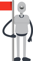 Humanoid Robot Character Holding Flag Pole
