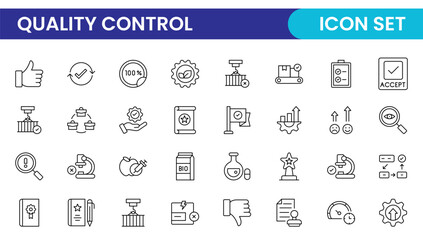 Quality Control line icon set. Included the icons as inspect, QA, qualify, quality control, check, verify, and more.