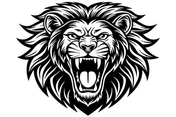 a lion head roaring with its mouth open in a simple look a logo silhouette vector illustration 