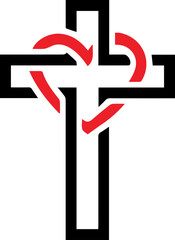 Christian logo heart with cross Isolated on a transparent background