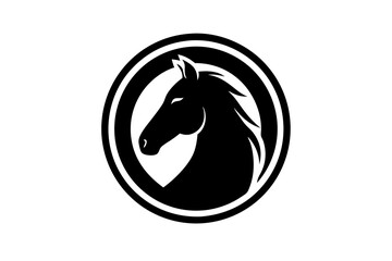 it features a front facing silhouette of a horse silhouette vector illustration 