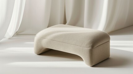 A modern footrest with a minimalist style and fabric upholstery