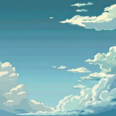 Anime cloudscape with fluffy white clouds and a clear blue sky