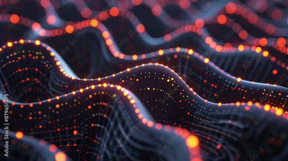 Poster Vibrant 3D rendering of neural network connections with bright glowing effects