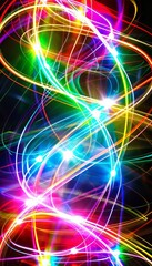 Obraz premium Glowing Neon Light Streaks and Orbs in Motion