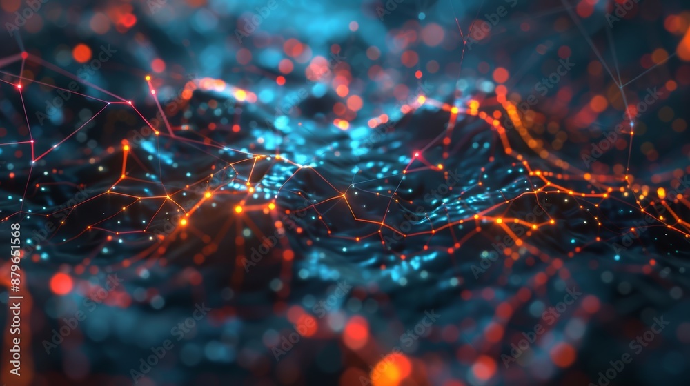 Poster Vibrant 3D animation of artificial neural network with intricate web of connections