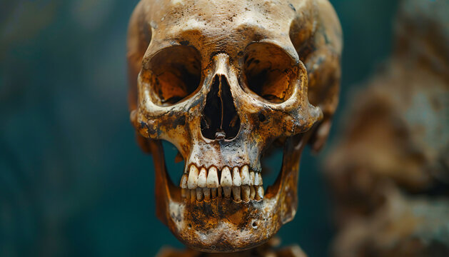 Recreation of a deteriorated human skull with teeth