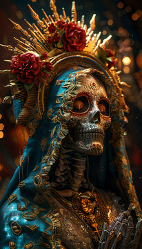 Fictitious recreation of Santa Muerte, personification of death in Mexico