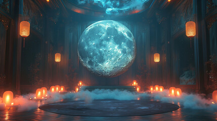  goddess bedroom, moon magical room, clouds, night sky palace