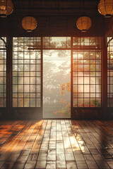 traditiional chinese room, lamp, gold light, wooden, bedroom