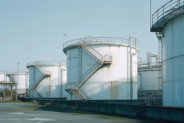 Obraz premium Industrial Liquid Tanks with Staircase Access