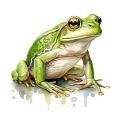 Obraz premium green tree frog watercolor isolated on transparent background cutout