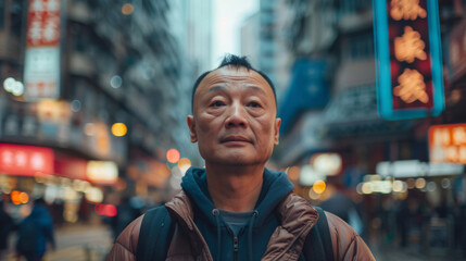 Fototapeta premium Portrait of Chinese man in the city 
