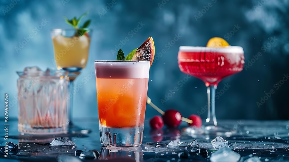 Aufkleber cocktails in art deco style elegant party with drink and some bit : generative ai