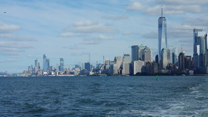 Fototapeta premium The New York manhattan view from the ferry boat in the sunny day