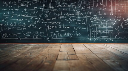 A blackboard in an academic setting covered with complex mathematical equations and formulas, representing intellectual pursuit, education, problem-solving, and scientific thought.