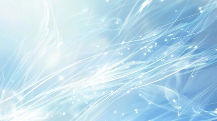 Abstract blue glowing light streaks and sparkles on pale blue background