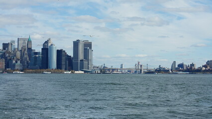 Fototapeta premium The New York manhattan view from the ferry boat in the sunny day