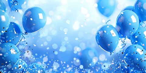 Festive  bright blue balloons. Weddings, anniversaries, birthdays, graduation, corporate events. The concept of an exquisite and magical holiday. Copy space Card, invitation, banner, flyer, background