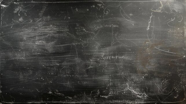 An empty blackboard covered in chalk residue and marks from previous writings. The board shows the remnants of discussions and lessons from earlier sessions.