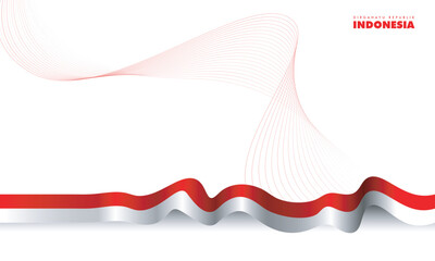 Waving indonesian flag with waving red lines in white background