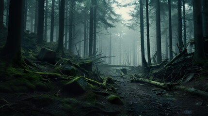 Naklejka premium Hazy forest scene with background