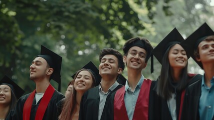 education graduation and people concept  group of happy international students : Generative AI