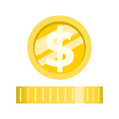 Gold dollar coin front and side view. isolated on white background.