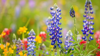 A lively image featuring colorful wildflowers in a vibrant meadow, showcasing the beauty of nature with a variety of blooms against a backdrop of lush greenery and soft focus background.