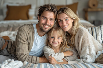 Obraz premium 98 Stylish family in casual wear enjoying activities in a clean minimalist home full body, studio lighting, a minimalist composition,
