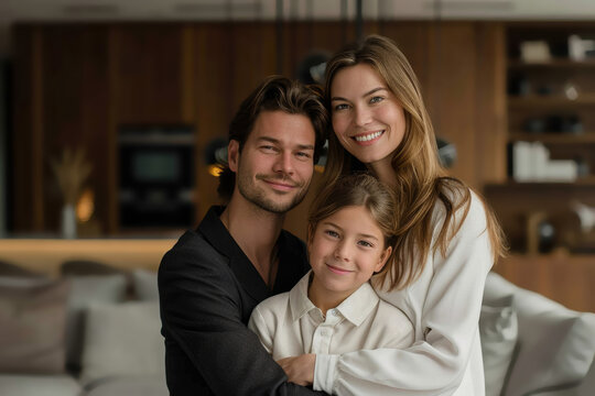 96 Fashionable family posing in a contemporary minimalist home full body, studio lighting, a minimalist composition,