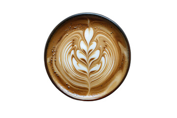  A cup of coffee from above, highlighting the detailed and artistic latte art on the surface in transparent png