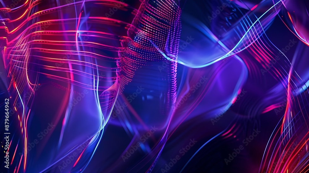 Poster Colorful motion elements with neon led illumination Abstract futuristic background : Generative AI