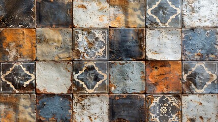 Rustic Patterned Tiles with Weathered and Distressed Look
