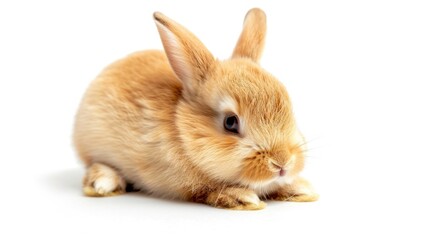 Obraz premium Adorable Brown Bunny Rabbit Sitting on White Background