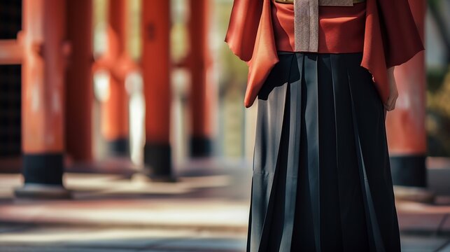College student wearing a hakama at the graduation ceremony Hakama is traditional Japanese clothes : Generative AI