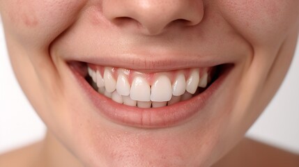 Obraz premium Perfect white teeth smile of a young woman The result of the teeth whitening procedure The image symbolizes oral care dentistry Closeup on a white background : Generative AI