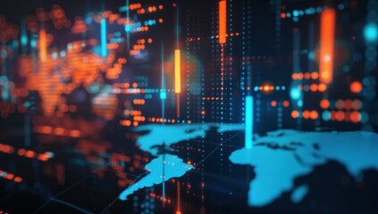 World Map with Digital Data Visualization