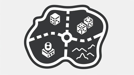 This image presents an island-themed board game map highlighted by segmented roads and dice pieces, creating a sense of exploration, strategy, and playful adventure.