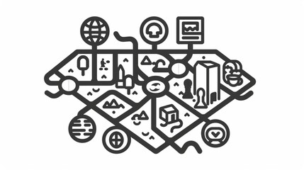 The image displays a detailed game board adorned with numerous paths, symbols, and icons representing different terrains and landmarks, evoking a sense of strategic adventure.