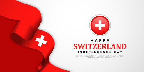 Happy Swiss Switzerland Independence Day 1 August with waving flags copy space background