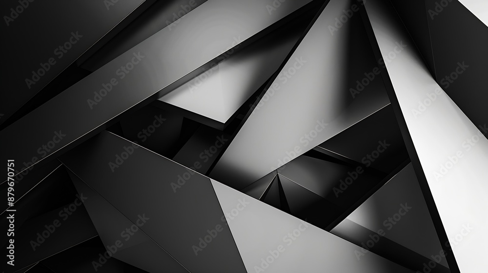 Leinwandbilder black white abstract background geometric shape lines triangles 3d effect light glow shadow gradient